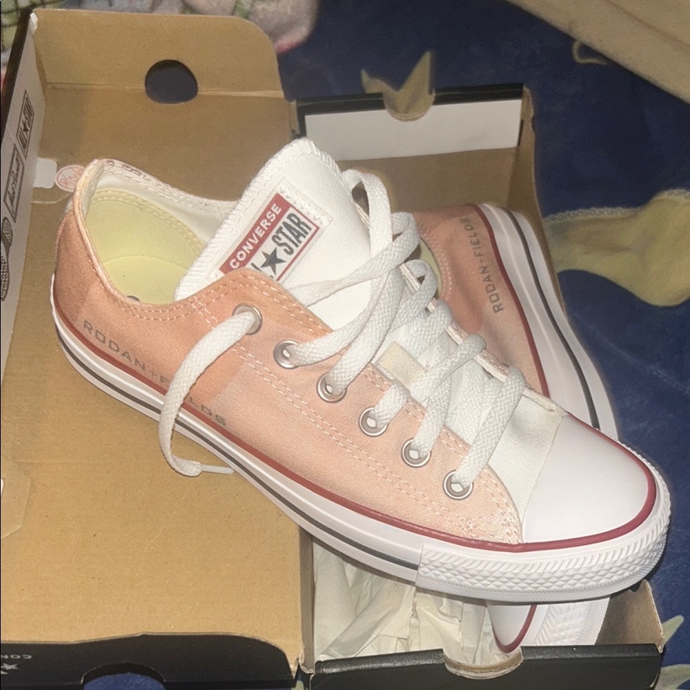 Converse Coral and White Low-Top Sneakers